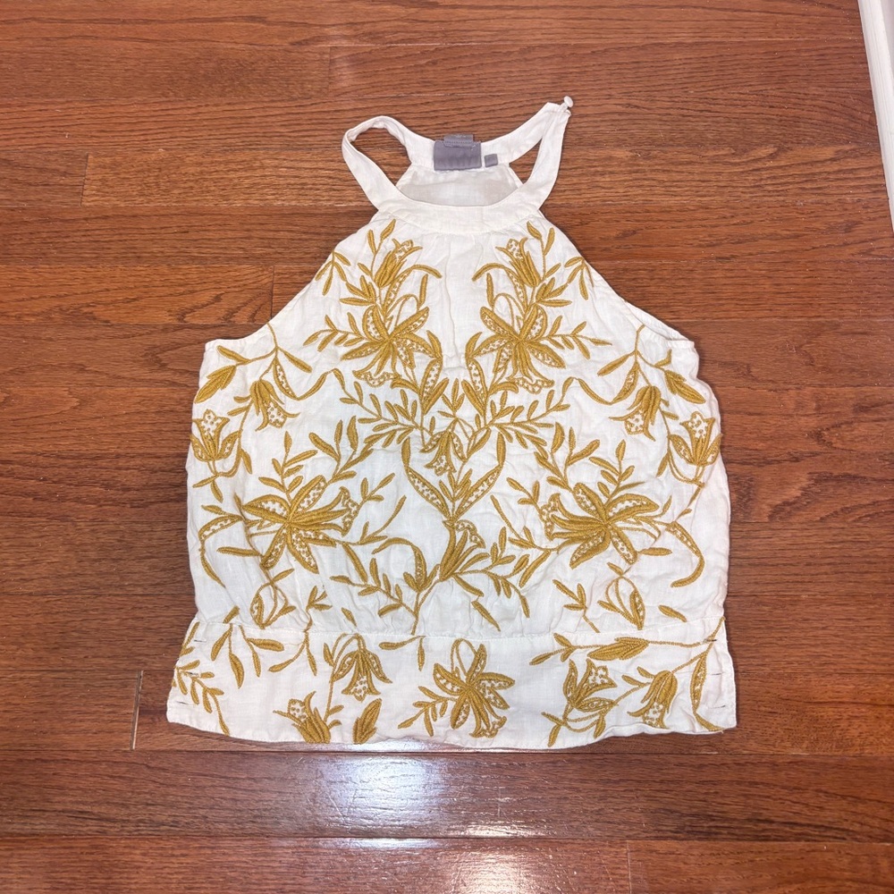 White and Brown Floral Halter Blouse